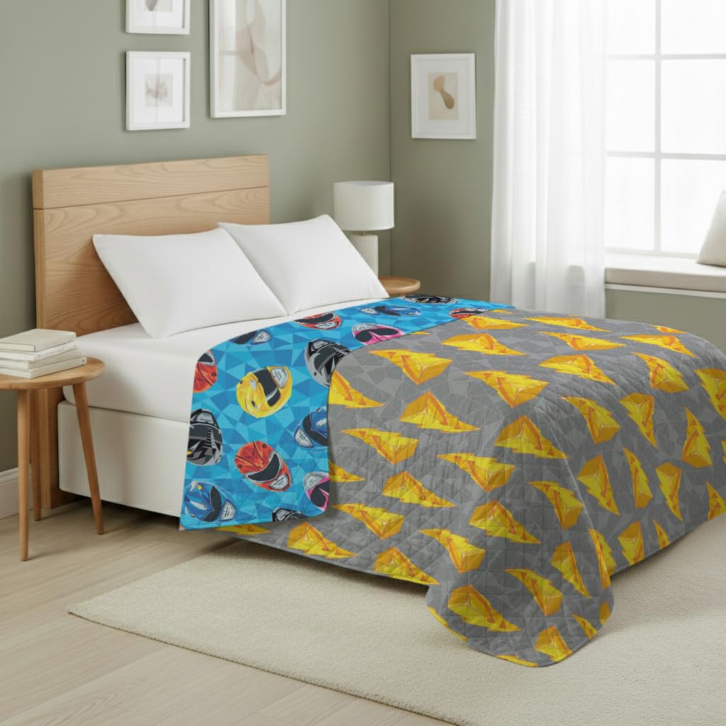 Northwest Power Rangers Geo Power Twin Quilted Blanket, Comfy Throw, Adults Boys Girls, Soft Lightweight Bedding for Bed, or Couch, 60 x 90 inches