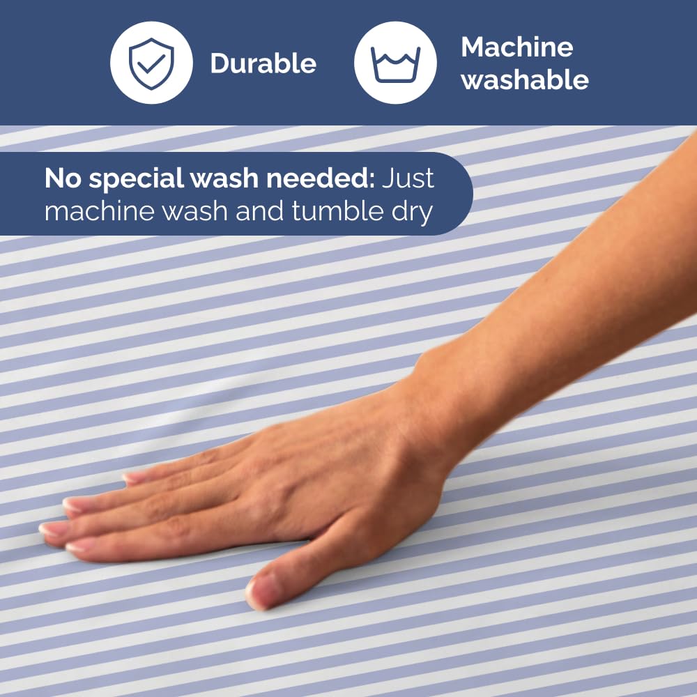 Sky Blue and White Striped Sheets - 1 Flat & 1 Fitted Sheet & 2 Pillowcases w/ Deep Pockets - Comfy, Wrinkle & Fade Resistant - Soft, Breathable & Cooling - Pinstripe Patterned Bedding - Full Size