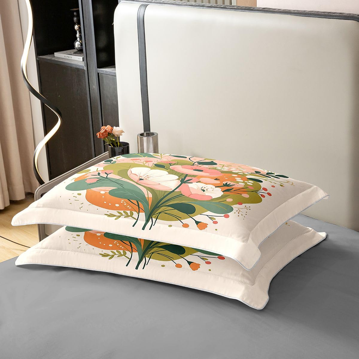 Erosebridal Pink Floral 100% Cotton Duvet Cover Full Flower Blossoms Bedding Set for Kids Girls Boys Adults Spring Leaf Floral Comforter Cover Beige Pink Bedclothes 3 Pcs