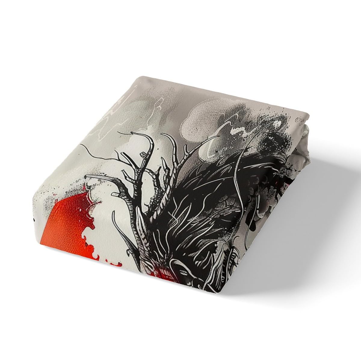 Black Dragon Fitted Sheet Queen Size,Japanese Style Bedding Set 3Pcs for Kids Girls Boys Teens Room Decor,Sunset Ink Tie Dye Bed Sheets Magical Style Wildlife Deep Pocket Sheet,2 Pillowcases