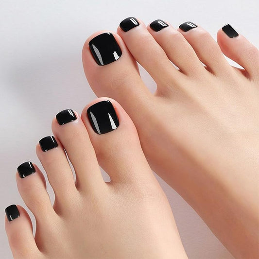 evpct Black Press on Toenails for Women, Fake Toe Nails Pure Stick on for Women Girls Gift, Soft Gel Press Stick on Toenail with Kits Set Kit Perfectly Fit Full Cover Reusable Pure Black Fake Toenails
