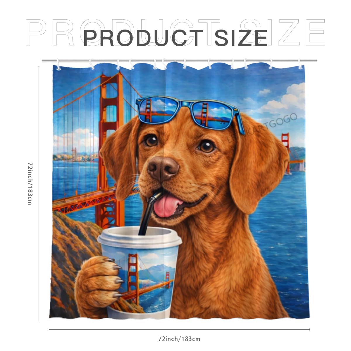 LFINKARTGOGO Golden-Gate-Bridge Vizsla-Dog Shower Curtain 72x72 Inch with 12 Hooks Coastal Cityscape Bathroom Decor Cute Puppy Waterproof Washable Polyester Bath Curtain