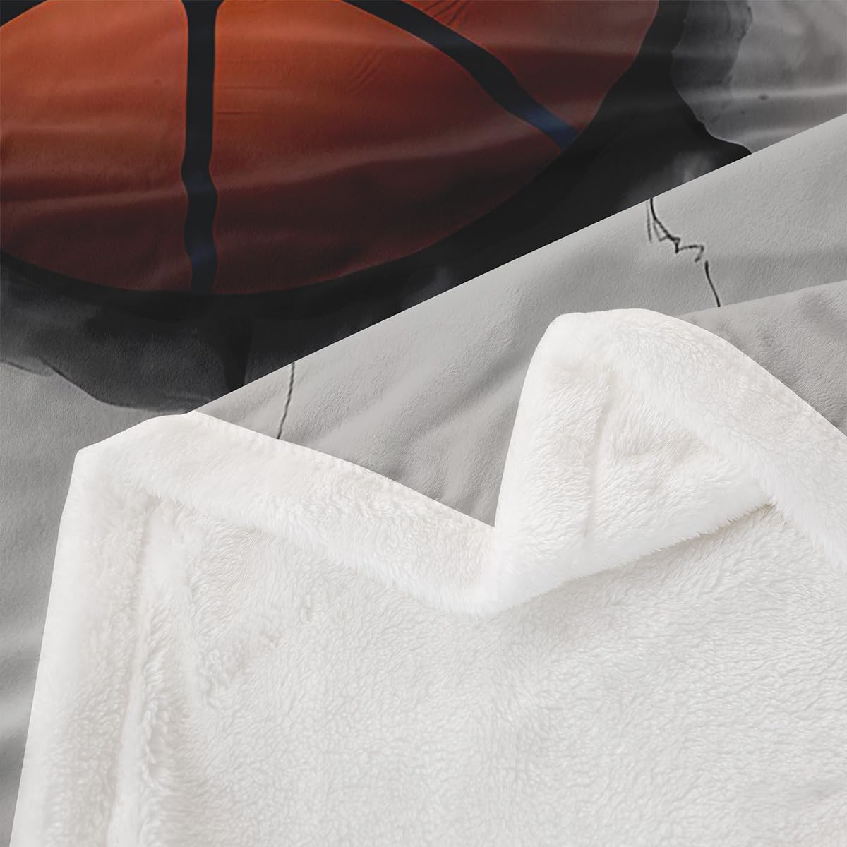 Feelyou Boys Basketball Sherpa Blanket for Sofa Couch Men Sports Theme Fleece 3D Ball Pattern Plush Throw Blanket Basketball with Gray Broken Wall Fuzzy Room Decor 50"x60"