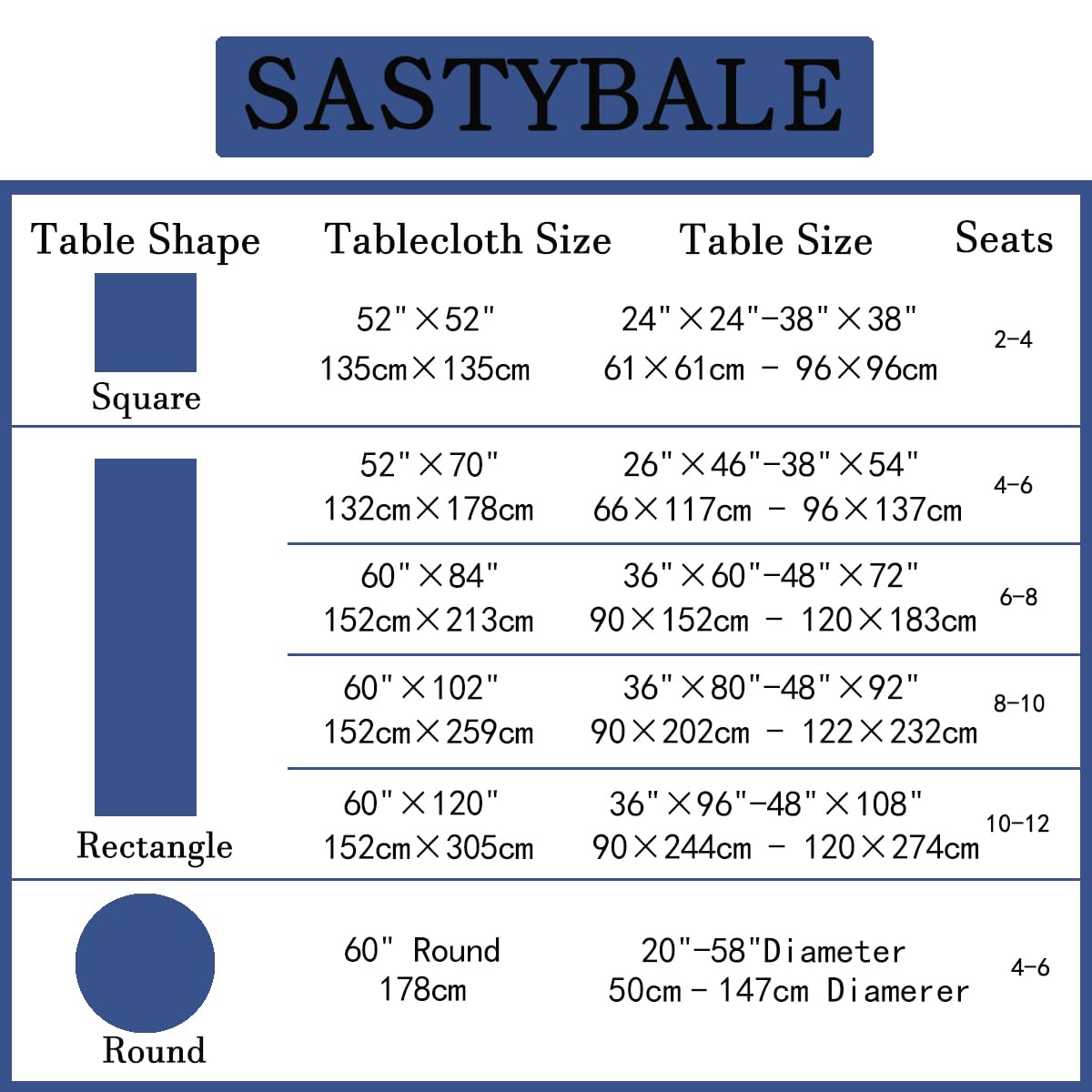 SASTYBALE Jacquard Rectangle Tablecloth, Navy Blue, 52" x 70"