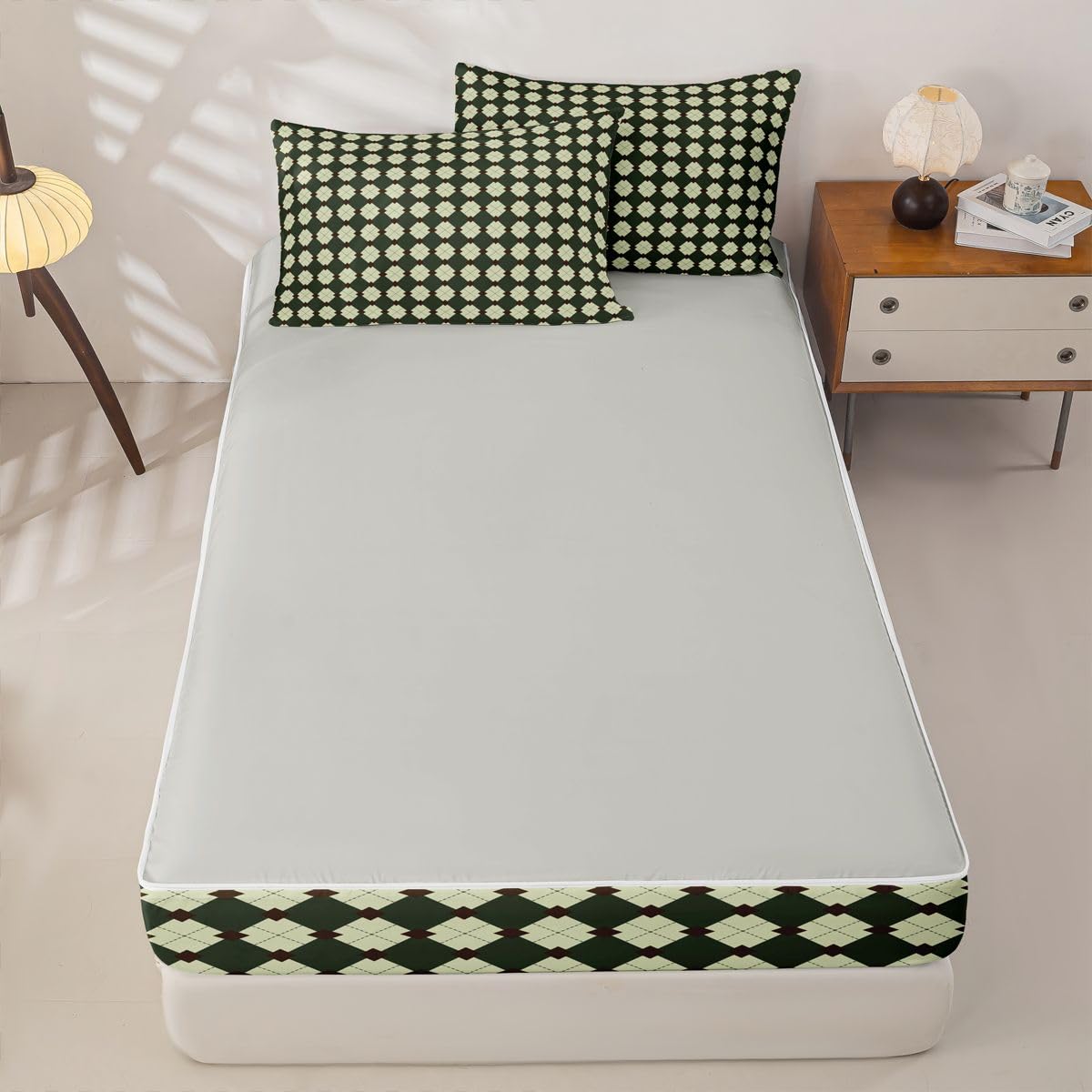 Feelyou Plaid Zipper Bedding Full Maze Lattice Zipper Bedding Sets for Kids Boys Girls Checkered Printed Comforter Set with Fitted Sheet and Pillowcases Ethnic Monochrome Texture Bedroom Decor