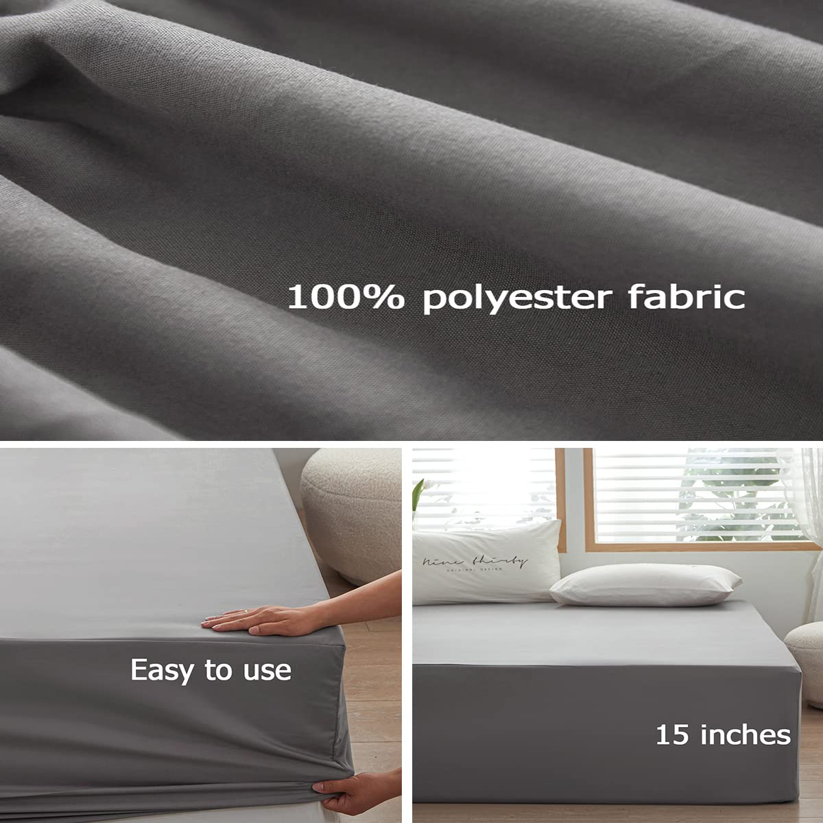 Rushrushlulu Bedding Queen Size Fitted Sheet Only- Bottom Mattress Fitted Sheet-Fits 15inches Deep Mattress Pocket -Soft and Microfibe-Shrinkage and Fade Resistantr-Easy Care-Light Gray