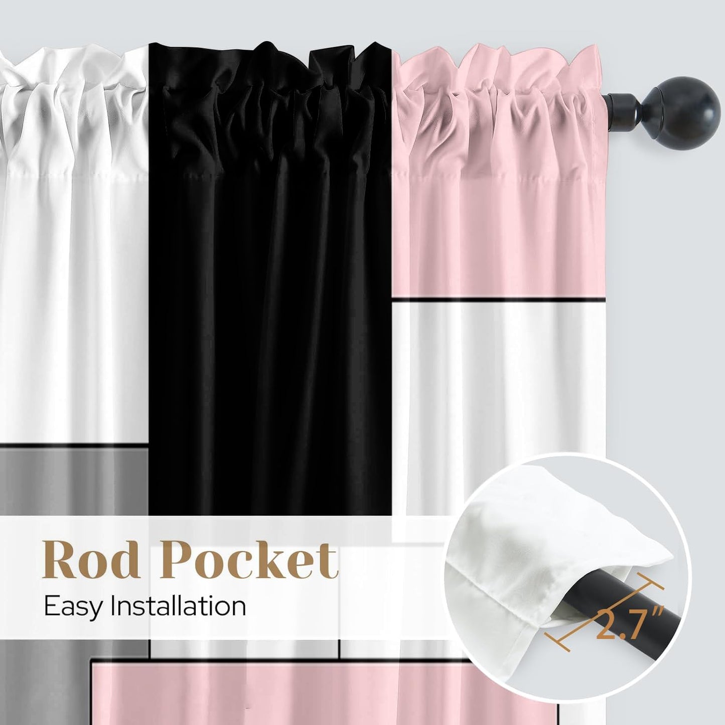 XFLINGBAO Pink and Black Curtains 84 Length for Living Room Modern Pink Black Geometry Curtains Grey Abstract Rod Pocket Curtain for Bedroom Kitchen Girls Room Window Drapes 2 Panels