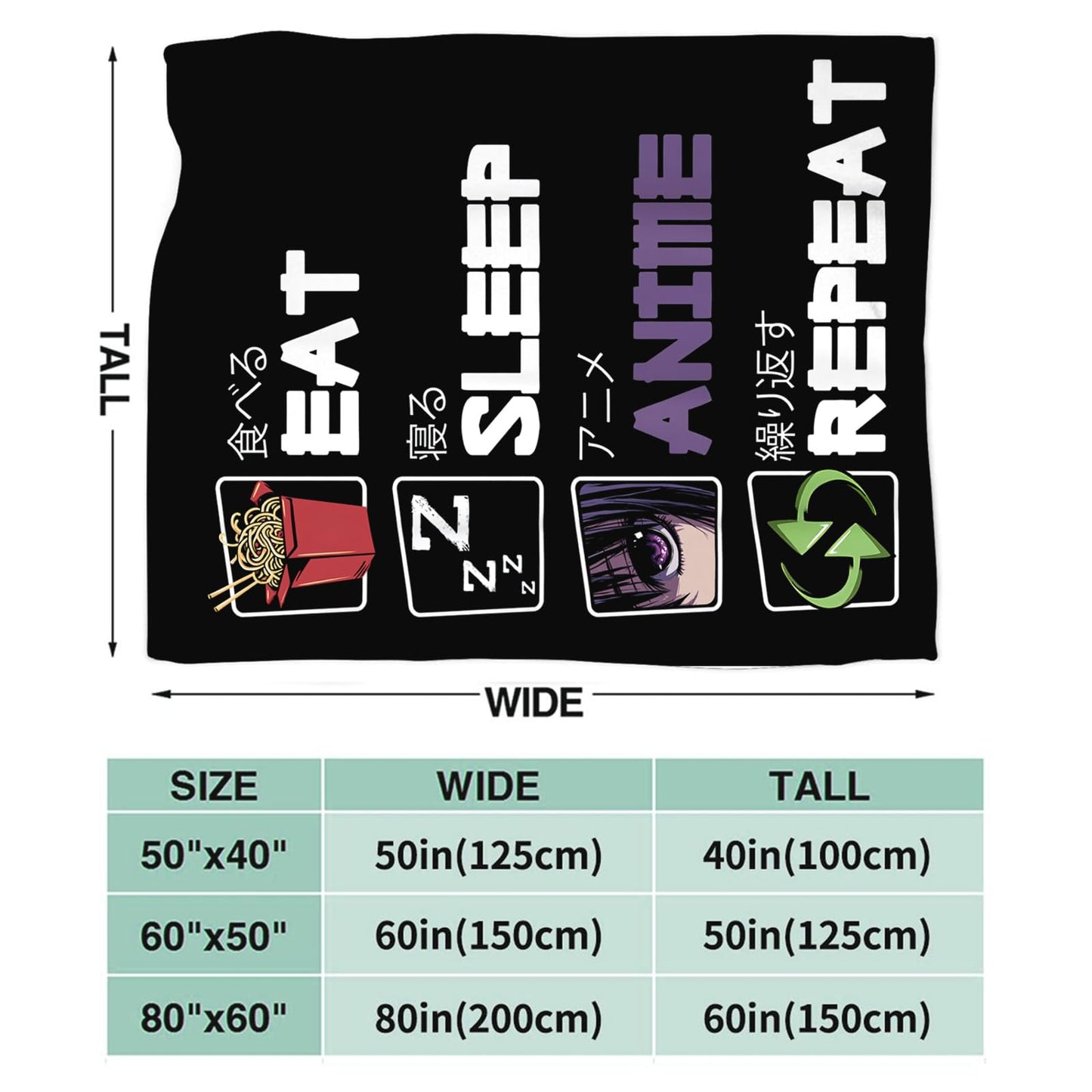Eat Sleep Anime Blanket for Boys Girls Flannel Anime Throw Blanket Ultra Soft Cozy Fleece Decor Blankets Gift for Womens Mens Couch Sofa Bed 50" x 40"
