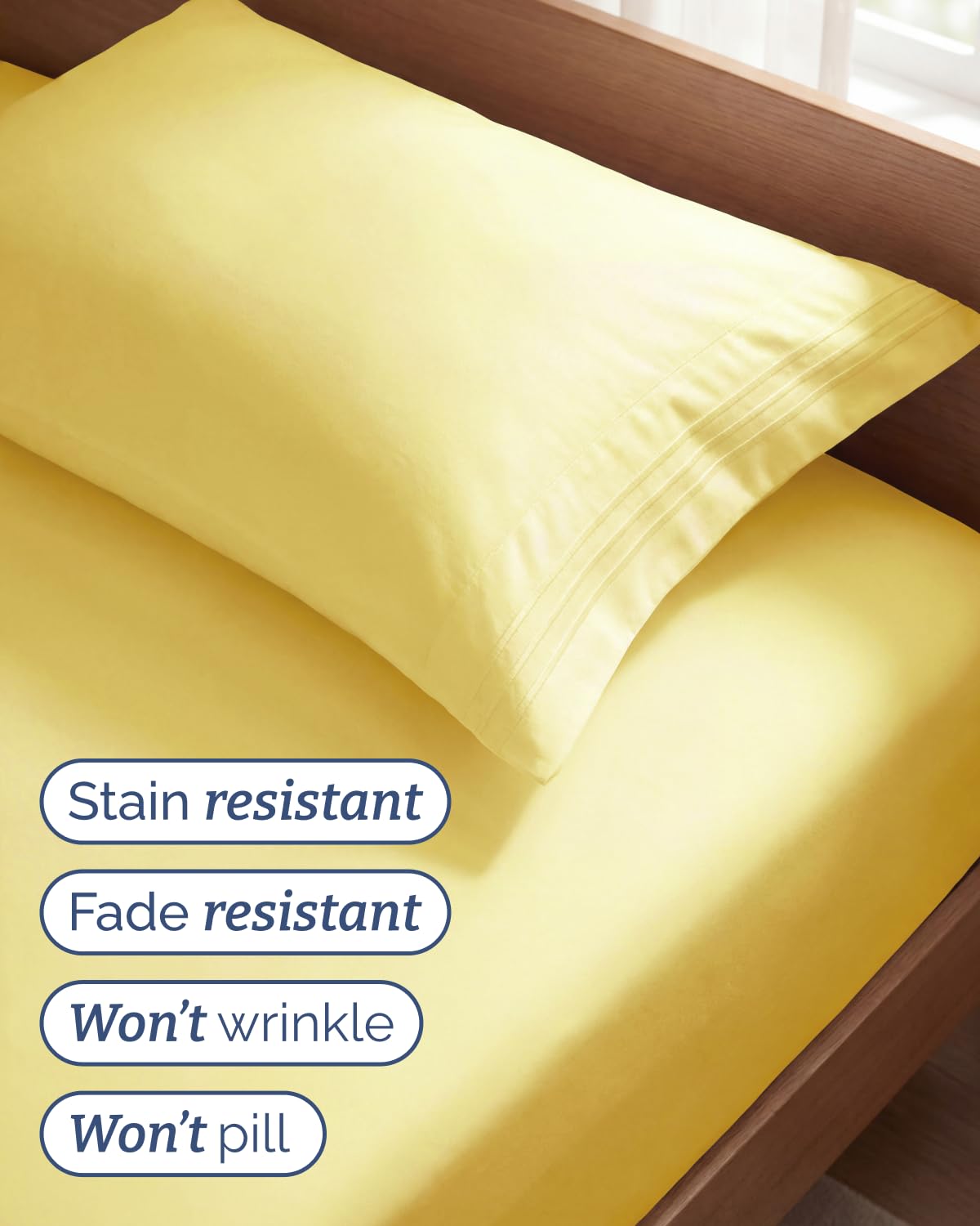 Twin Size 3 Piece Sheet Set - Comfy Breathable & Cooling Sheets - Hotel Luxury Bed Sheets for Women & Men - Deep Pockets, Easy-Fit, Extra Soft and Wrinkle Free Sheets - Yellow Oeko-Tex Bed Sheet Set