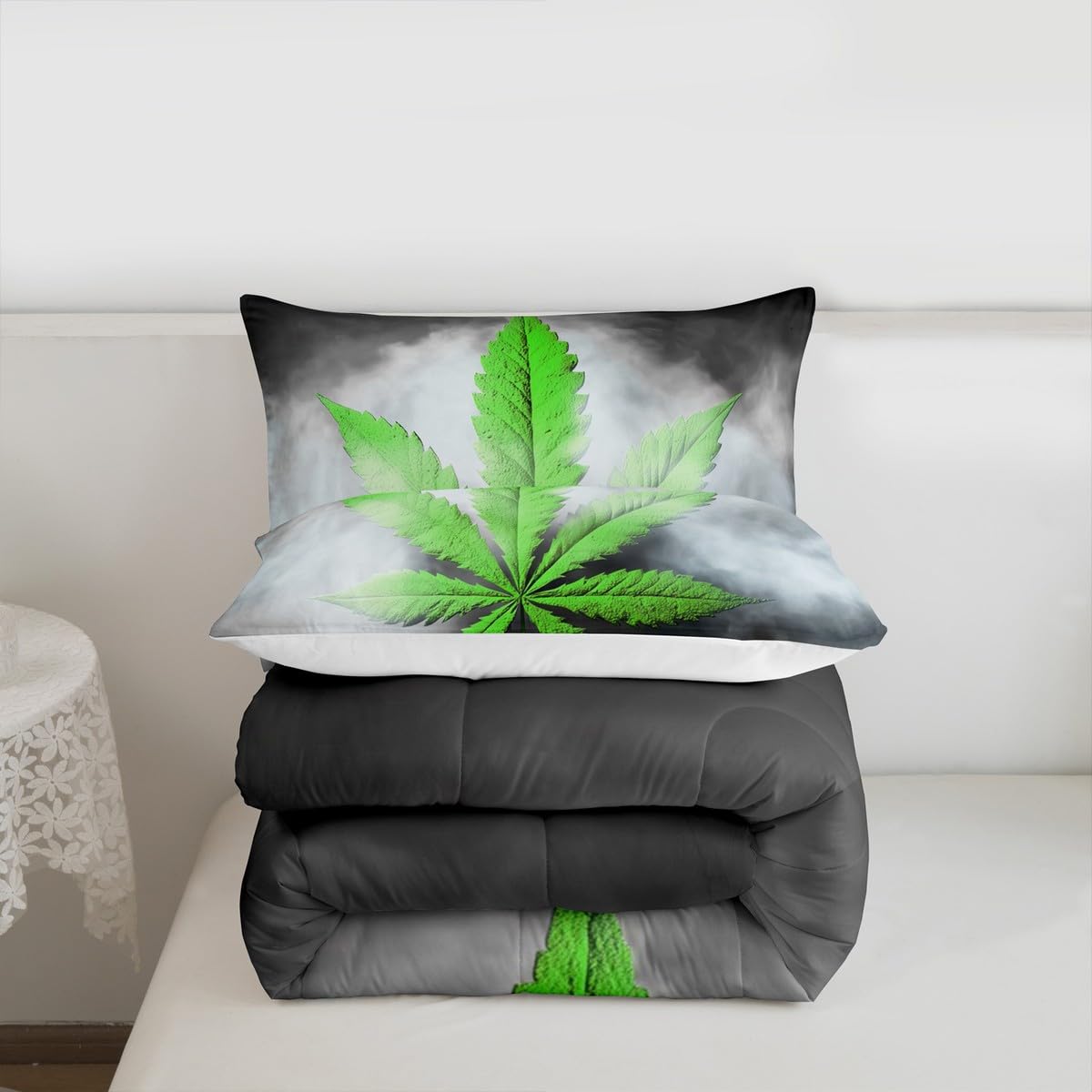 Erosebridal Leaves Comforter King Size, Leaf Bedding Set, Herb Botanical Grunge Duvet Set for Kid Teens Boys Teens, Grey Green