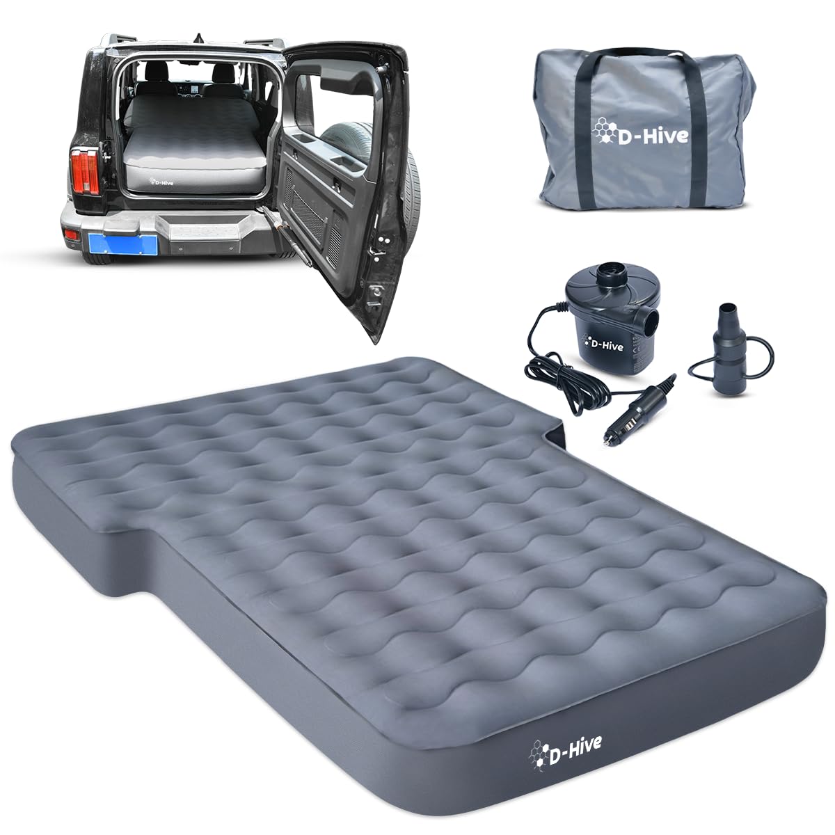 D-Hive SUV Air Mattress, Ultra-Thick Material Extra-High Car Air Mattress, SUV Mattress for Toyota 4runner, Jeep Wrangler, Car Mattress Inflatable Grey