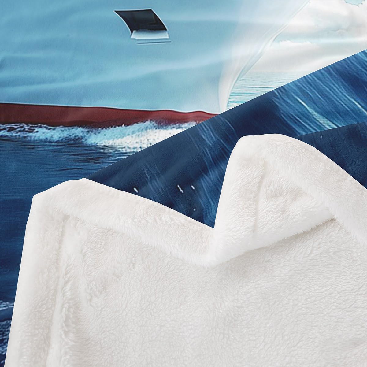 Hawaiian Ocean Sherpa Throw Blanket - Sea Ship Printed Fleece for Sofa Couch - Cruise Ship Fuzzy Plush for Women Summer Holiday Vacation - Room Decor Flannel Throw 50"x60"