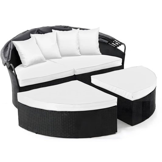 4PC Outdoor Round Daybed Cushion Cover with Zipper & Anti-Slip Particles,Circle Sun Island Sunbed Mattress Covers Waterproof,Patio Day Bed Cushions Slipcover ONLY COVER (White, 66*66*4inch)