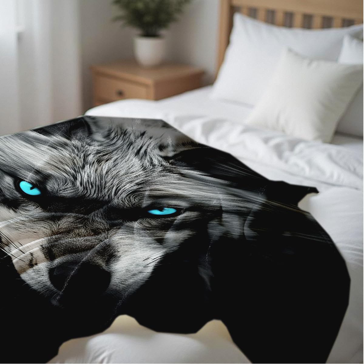 HUNXIAOJ Printed Bed Blanket Black and Blue Wild Animal Throw Fox Flannel Blankets Queen Size Blankets for Men Boy Bed Sofa Office Chair Blanket (49"x59")