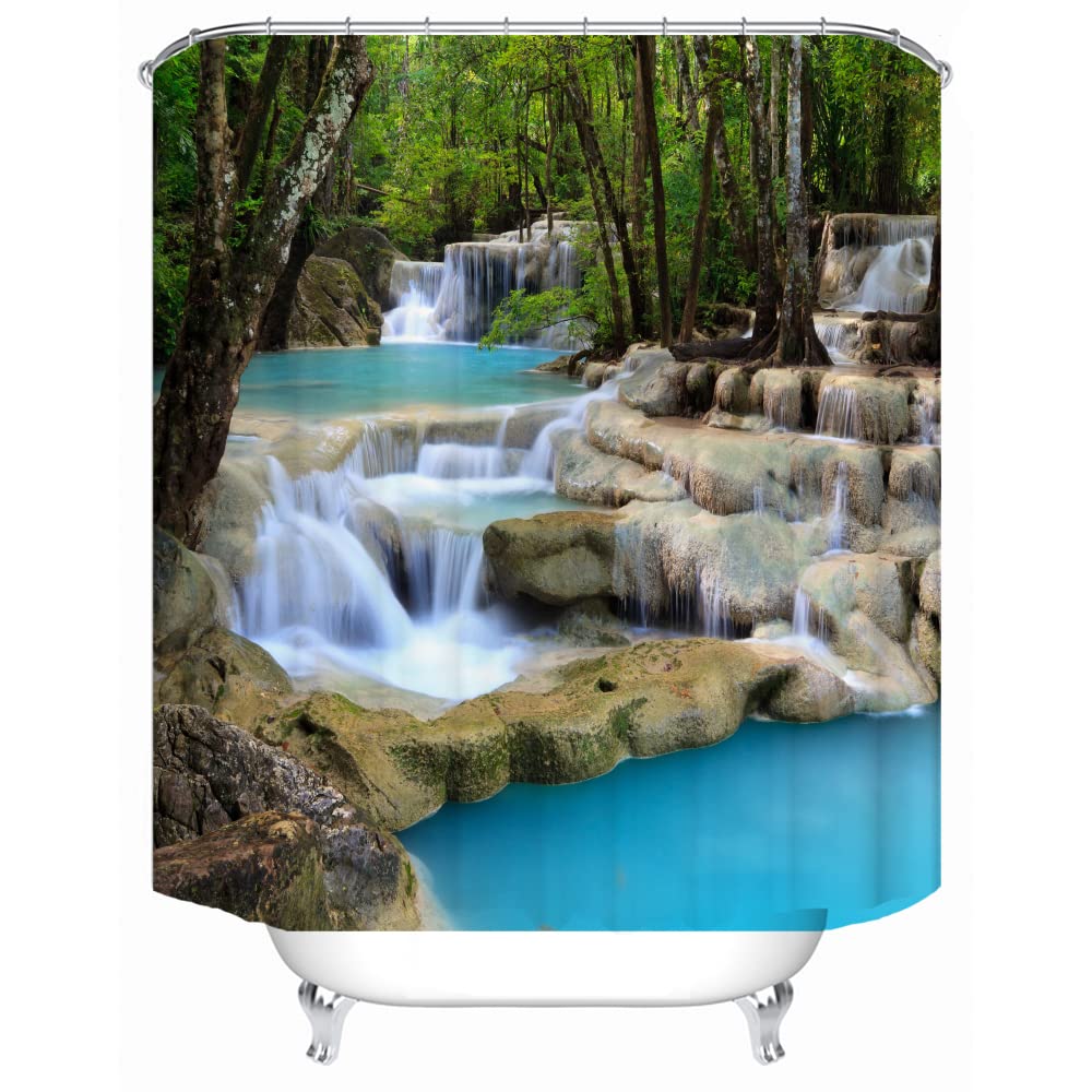 LYFANS Stream Waterfall 3D Fabric Shower Curtains for Bathroom