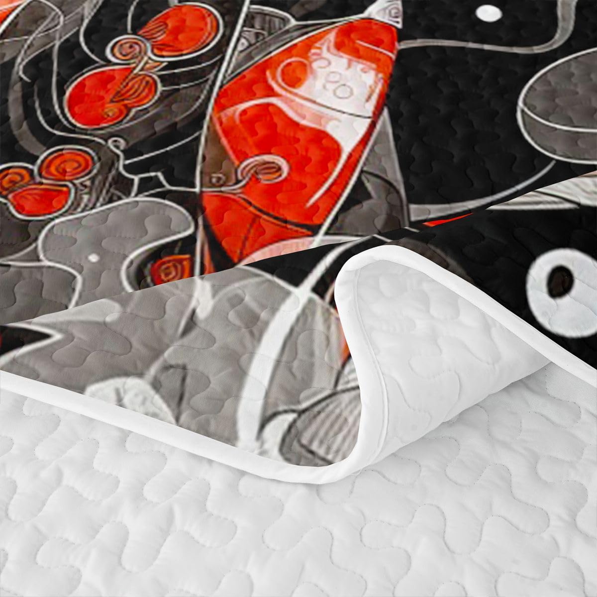 Erosebridal Japanese Geisha Quilts Twin Size - Japanese Smoky Clouds Bedspread Coverlet Set, Koi Fish Quilt Coverlets 2Pcs (Only 1 Pillowcase)
