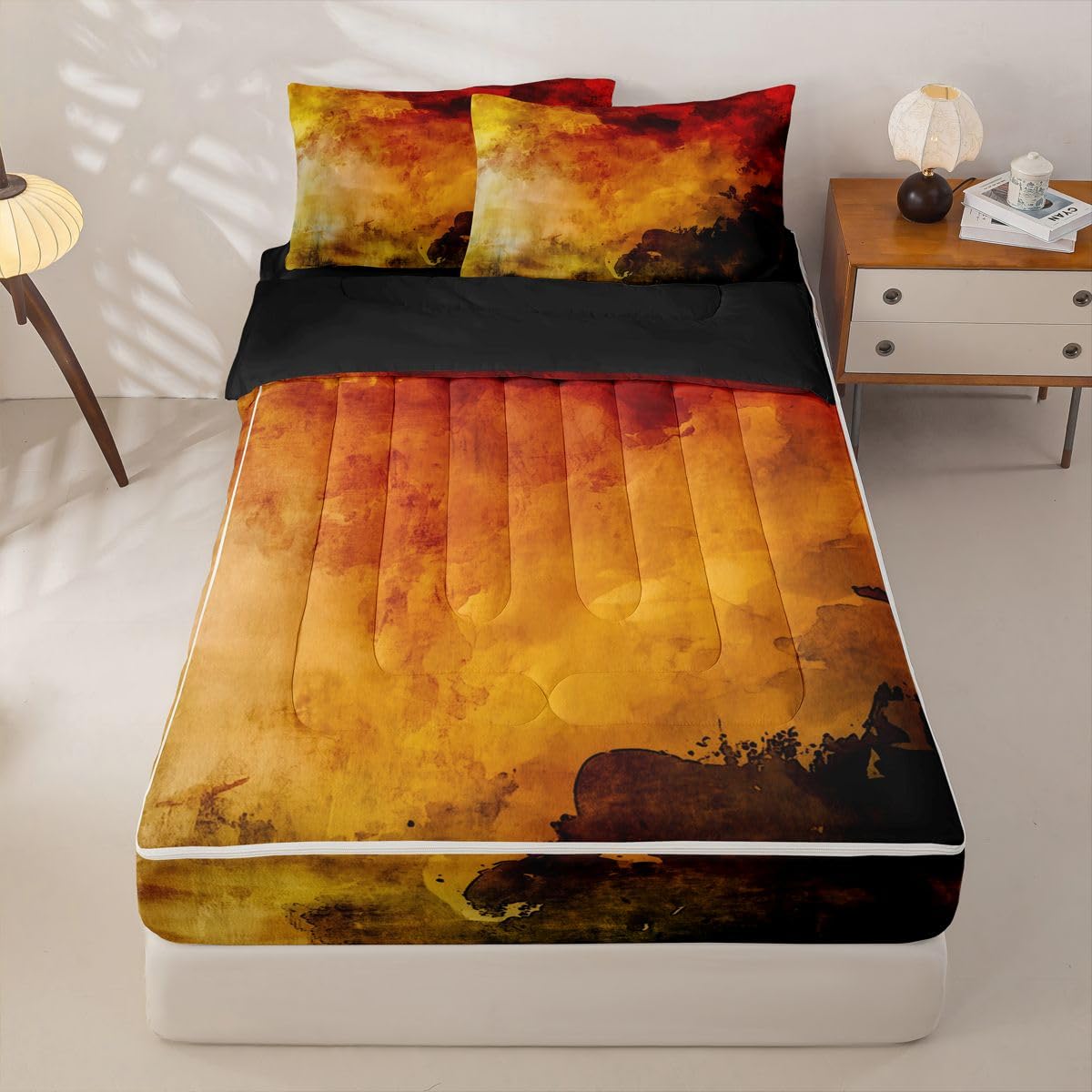 jejeloiu Abstract Art Zipper Bedding Sets for Kids Boys Girls Ink Fluid Art Full Comforter Set with Fitted Sheet Modern Style Bedroom Decor Microfiber with 2 Pillow Cases