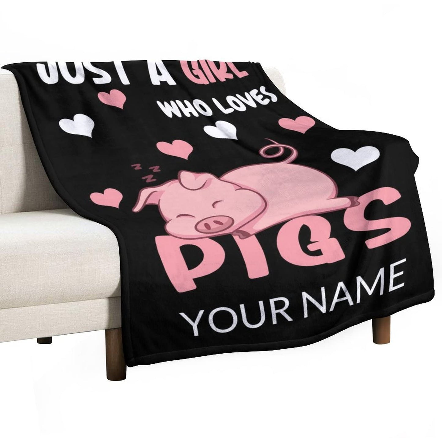 Personalized Pig Blanket Gifts with Text Name, 30"x40" Flannel Fleece Throw Blanket Soft for Girls Boys Adults, Lightweight, Comfortable, Warm Cute Pig Themed Blanket for Bed Couch