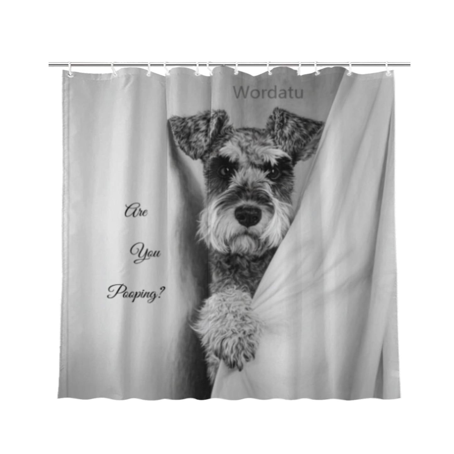 Wordatu Schnauzer Shower Curtain are You Pooping Decor Fabric Bathroom Curtains, Kids Children Rustic 72x72 Inch Black and White
