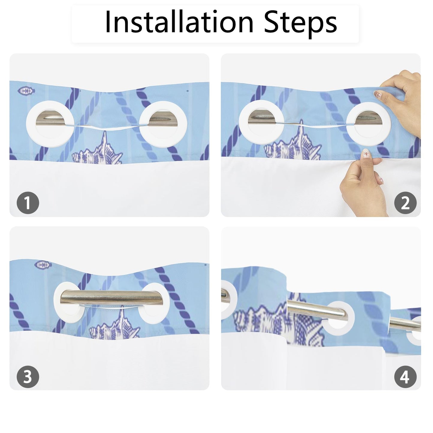 Xiazhilaio No Hook Ocean Shower Curtain with Snap in Liner 71W x 74H