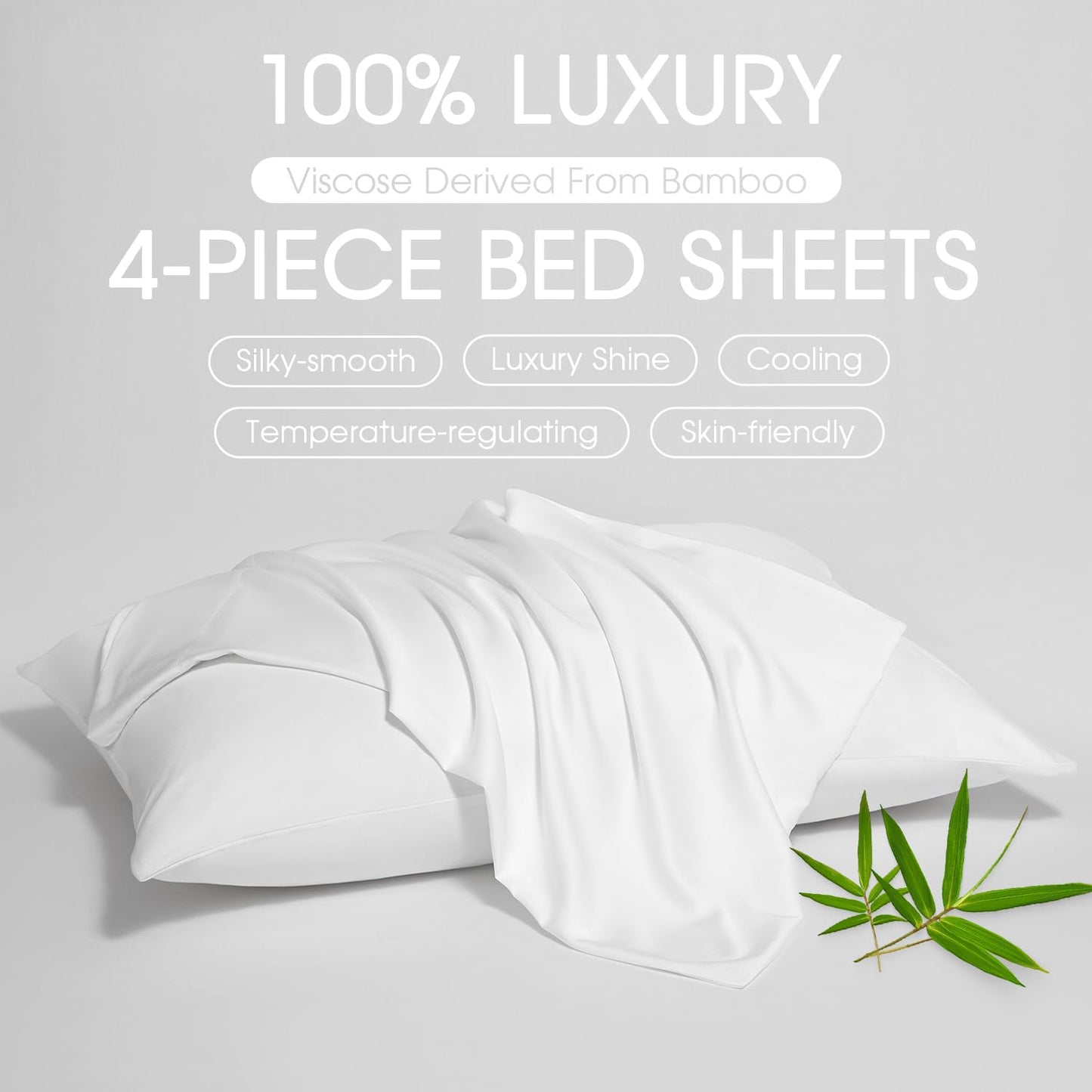 HYPREST Cooling Sheets California King – Rayon Derived from Bamboo, Silk Soft & Breathable, No Sweat Luxury Sheet Set, Extra Deep Pocket King Sheets Fits 18"–24" Thick Mattress - White