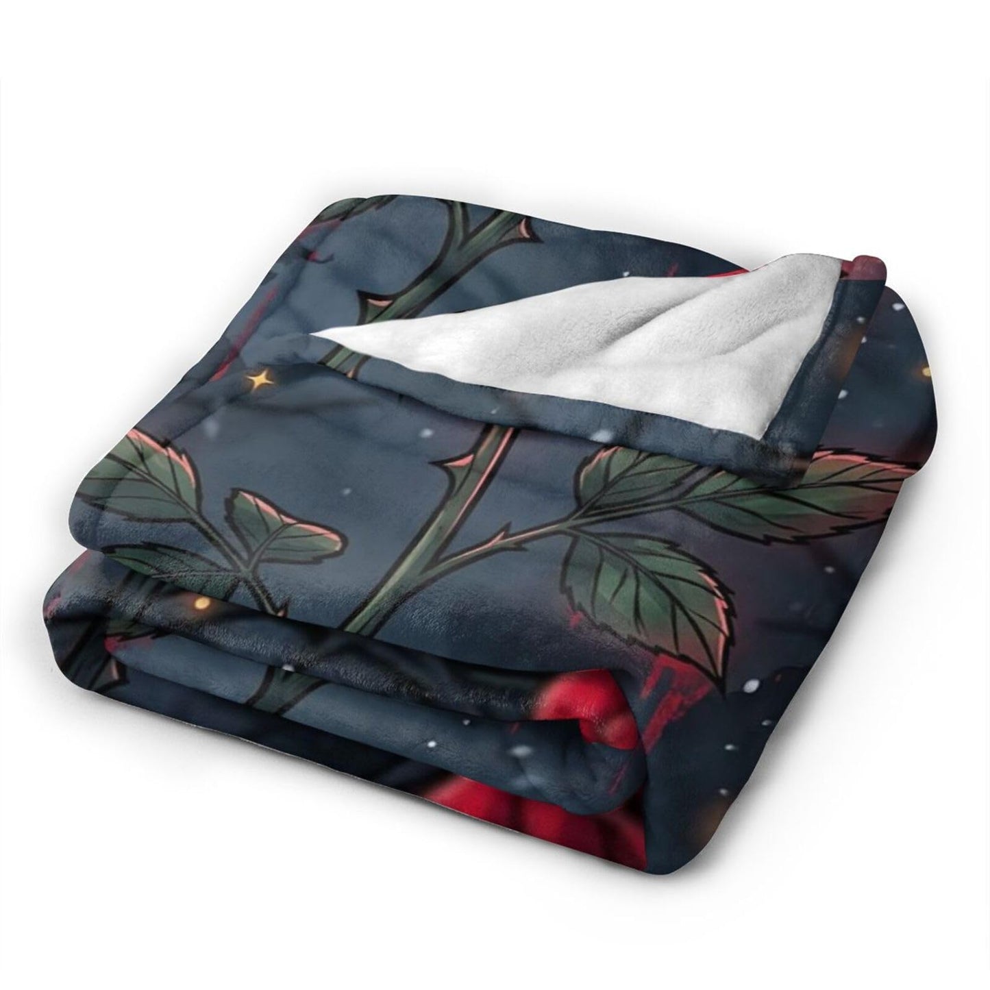 Gothic Red Thorn Rose Dark Glowing Floral Art Print Flannel Blanket
