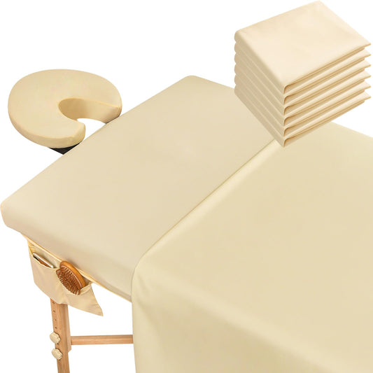 Mixweer 9 Pcs 3 Set Microfiber Massage Table Sheets Set Bulk Includes Flat Sheet, Fitted Sheet with Pocket, Face Rest Cover(Beige)