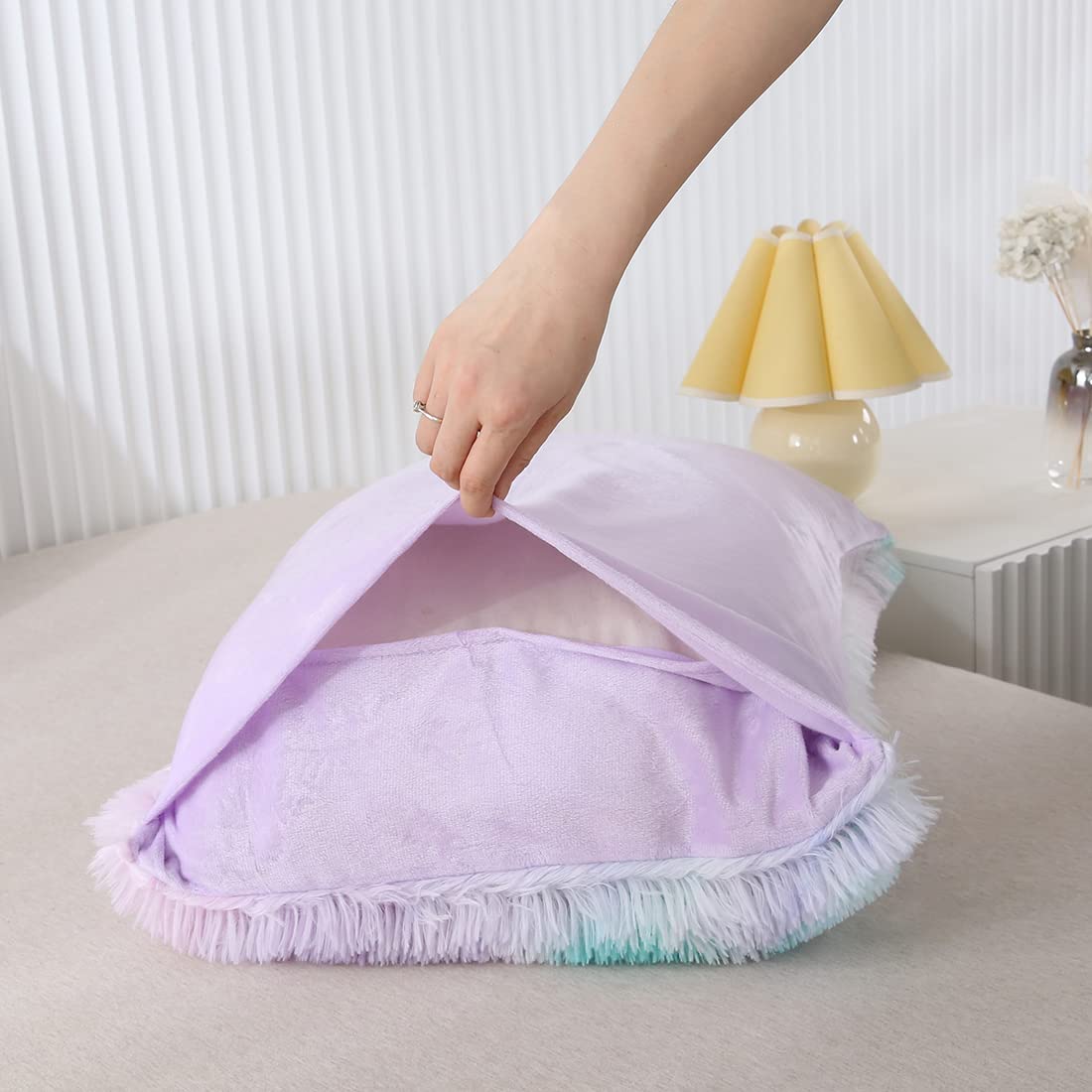 WINLIFE Faux Fur Comforter Set Queen Size for Girls Tie Dye Plush Shaggy Winter Long Hair Fuzzy Fluffy Bedding Soft Warm Bed Sets (3Pcs, Queen, Teal Purple)