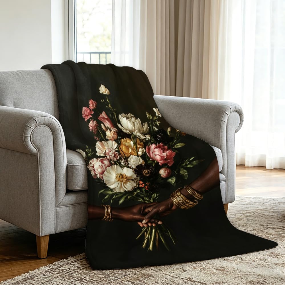 HUNXIAOJ African American Throw Blanket Black Love Decor African American Gifts for Girls Black Couple Bedding Warm Soft Flannel for Sofa Couch (49in x 59in)