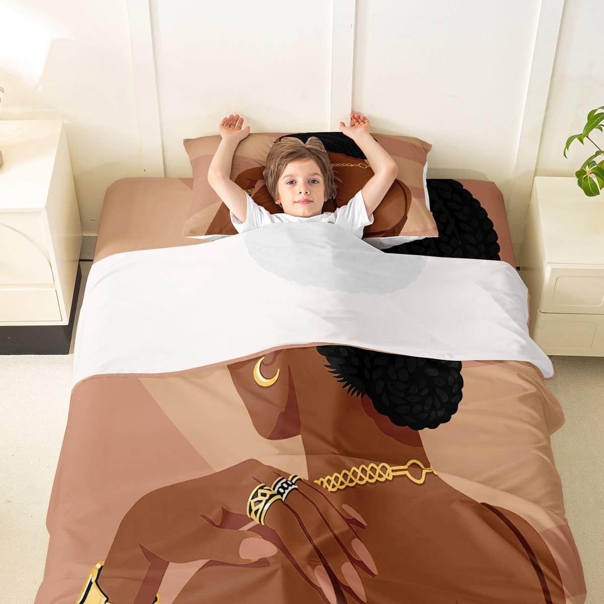 Erosebridal Fashion Black Woman Fitted Sheets Twin Size 3 Piece Romantic Makeup Themed Girls Sheet Set Fashionable Gorgeous Bed Sheets Vogue Afro Girls Top Sheet for Kids Teens Adult Bedroom