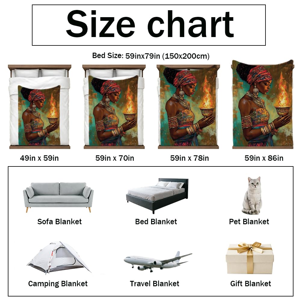 HUNXIAOJ African American Throw Blanket Black Girl Blanket African Gifts for Women Tribal Bedding Ethnic Decor Warm Soft Flannel for Sofa Couch (49in x 59in)