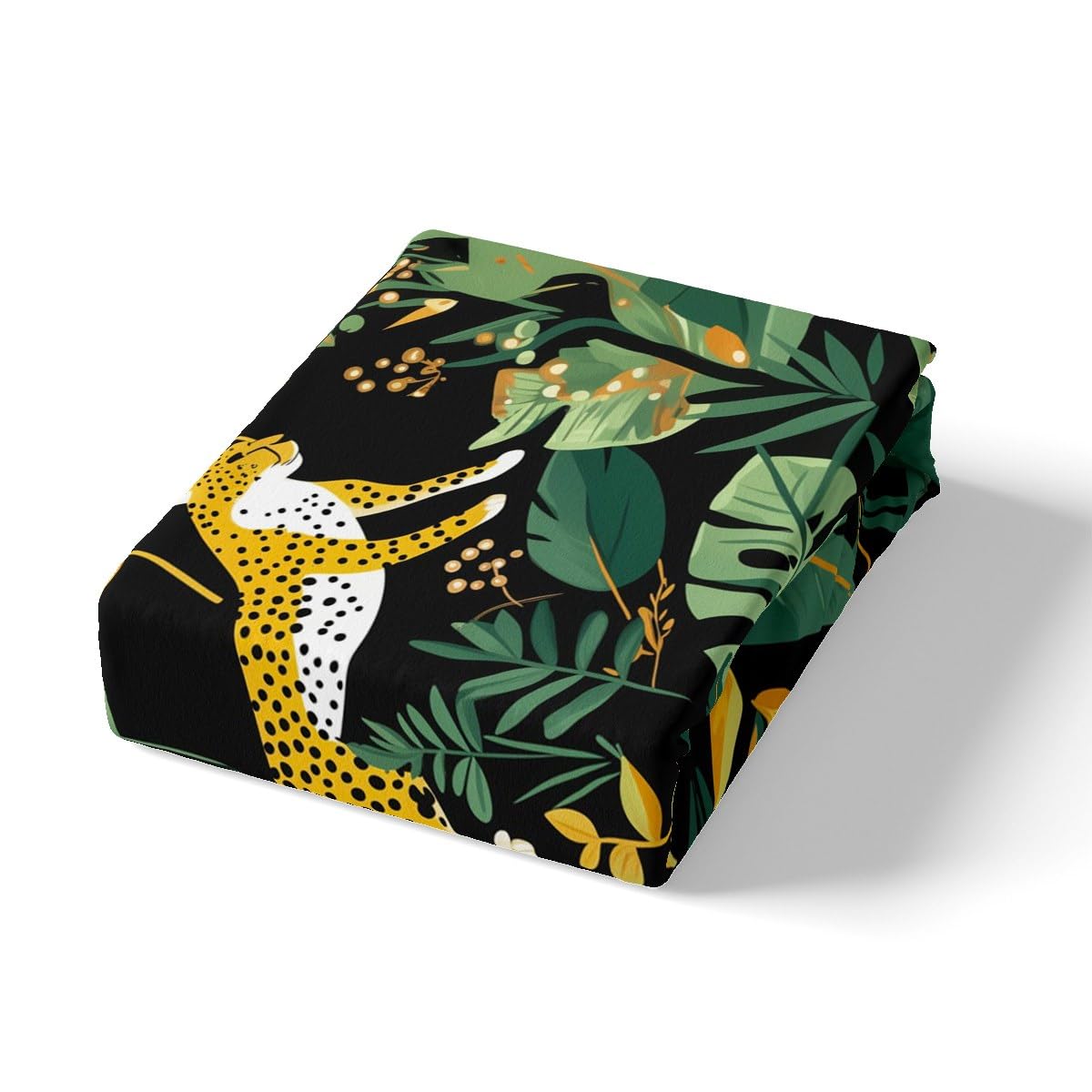 Feelyou Cheetah Fitted Sheet Queen Size Leopard Bed Sheet Set for Boys Teens Decor Tropical Leaves Bedding Set Safari Bed Cover Bedroom Animal Print Bed Set 3Pcs