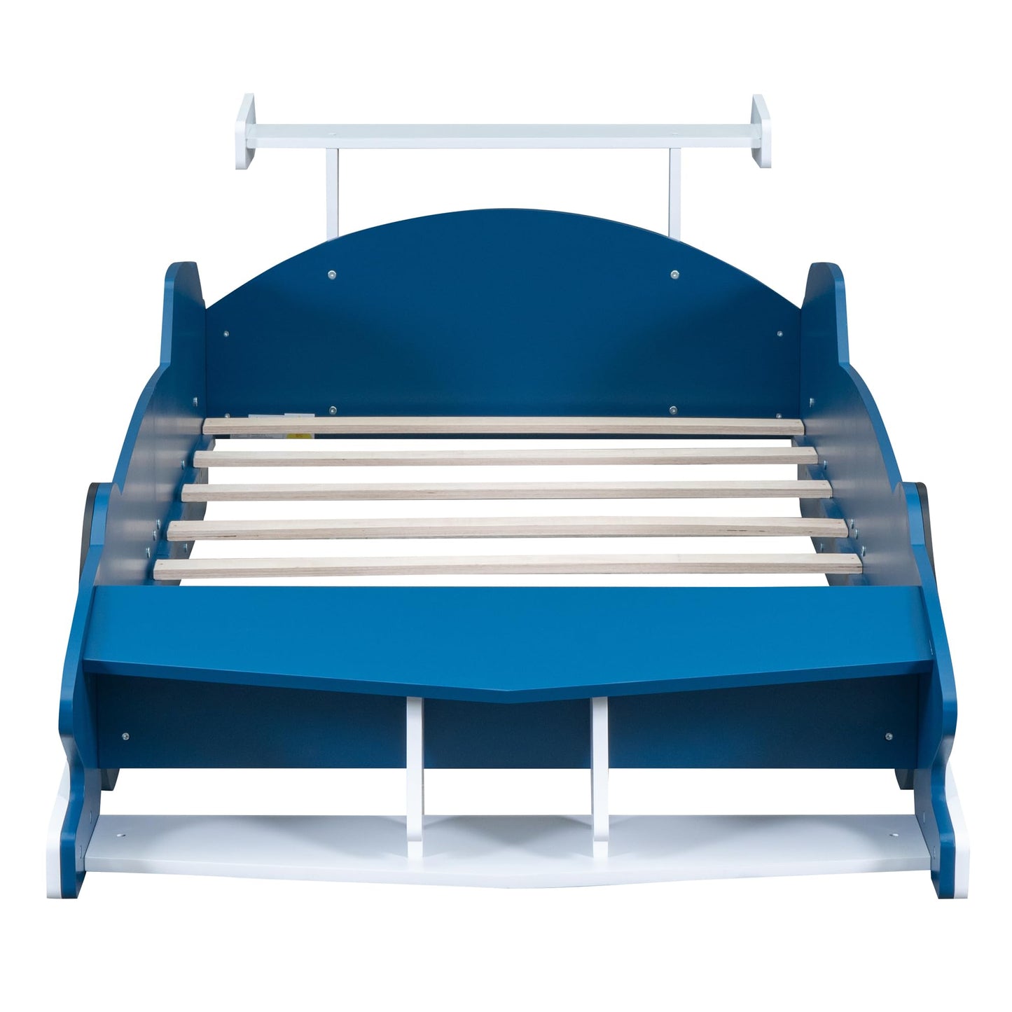 Merax Race Car Bed Frame Twin Size for Boys, Wood Car-Shaped Platform Bed with Wheels, Blue