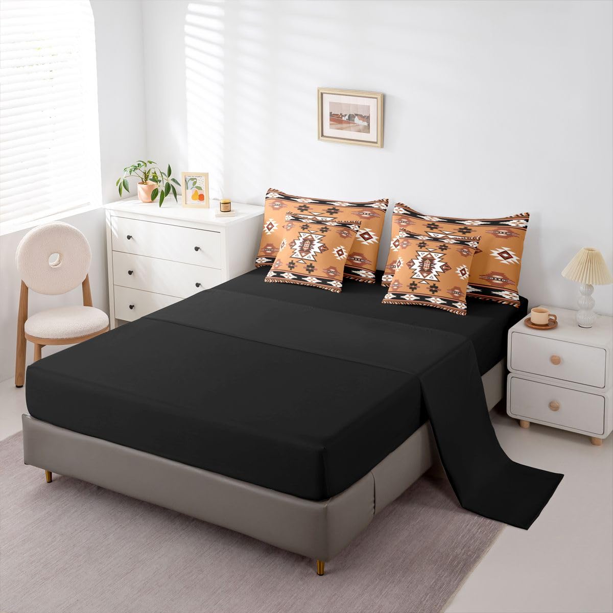 Erosebridal Western Twin Comforter Set with Sheets | Boho Decor Geometric 7 Piece Bedding Set Bohemian Aztec Bed in a Bag, Ethnic Tribal Arrow Room Decor,Brown