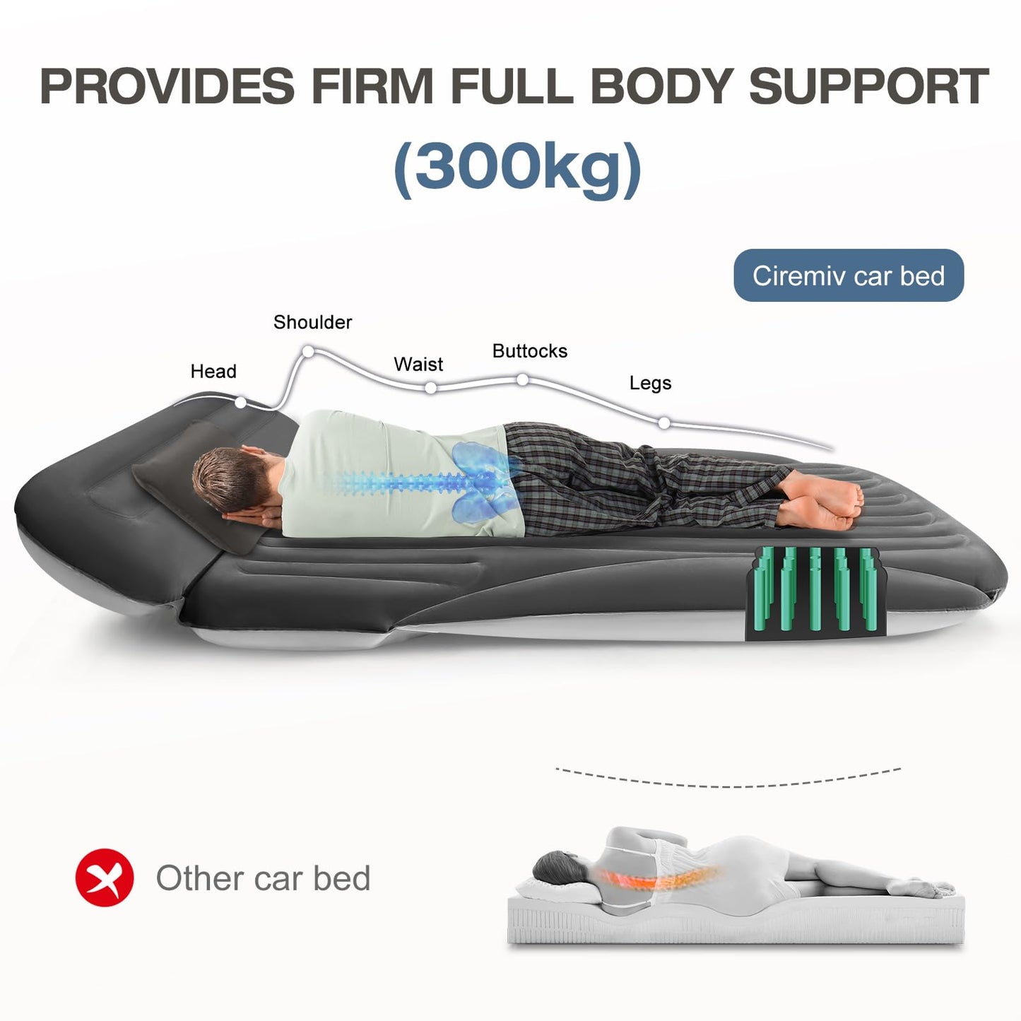 Ciremiv SUV Air Mattress, Double-Sided Thick Flocked Car Air Mattress with Built-in Pump & Pillow, Complete Sleeping Accessories for Auto Camping & Road Trips（Dark Coffee）