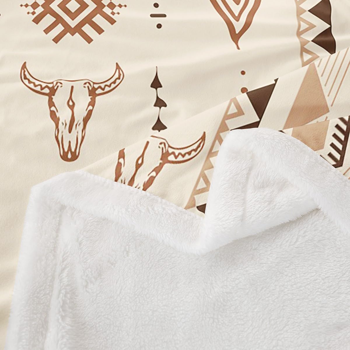 Erosebridal Bohemian Aztec Fleece Blanket Twin Size, Western Bull Skull Sherpa Blanket, Geometric Farmhouse Fuzzy Plush Throw, Southwestern Native Decor for Sofa Couch