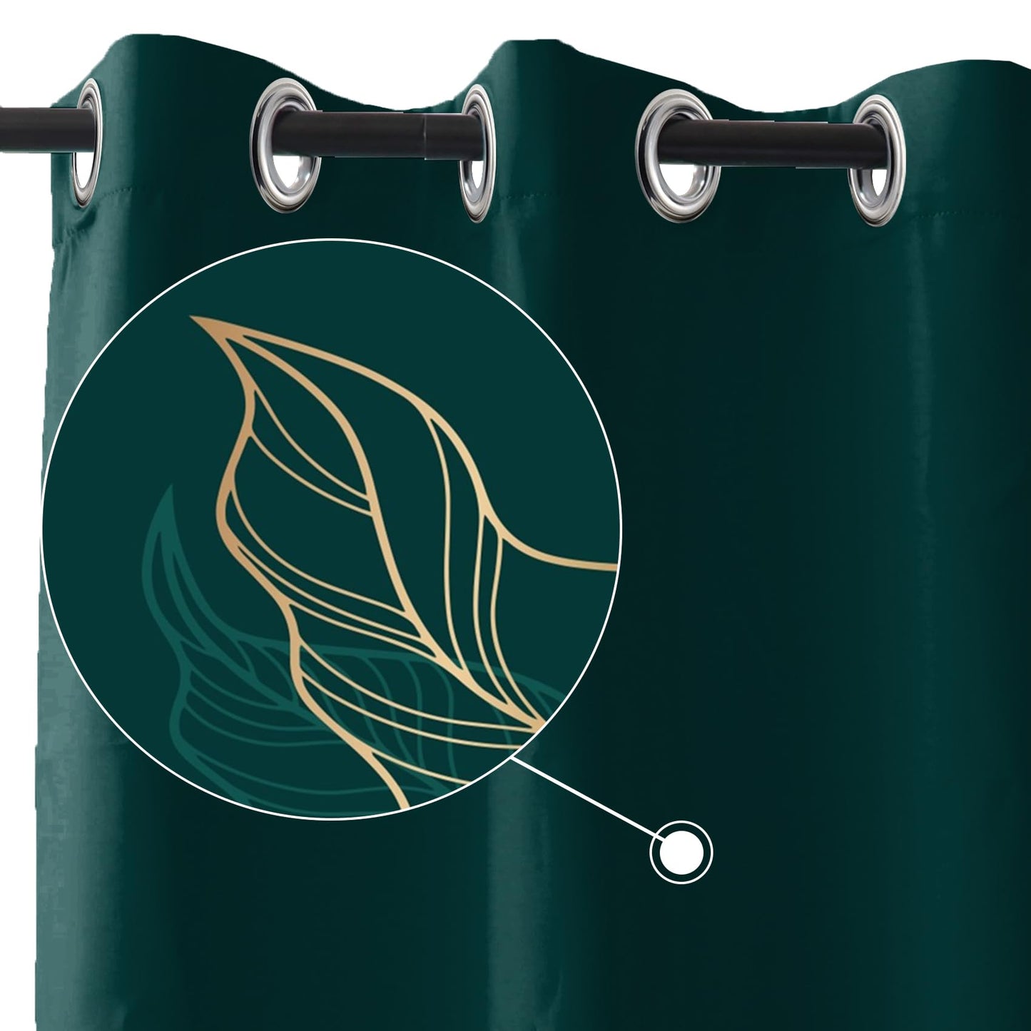 Renaiss Dark Green Blackout Curtains for Bedroom Golden Leaves Line Window Curtain Insulated Thermal Window Drapes for Living Room Decor Darkening Curtains 2 Panels Set, 42x63 Inch