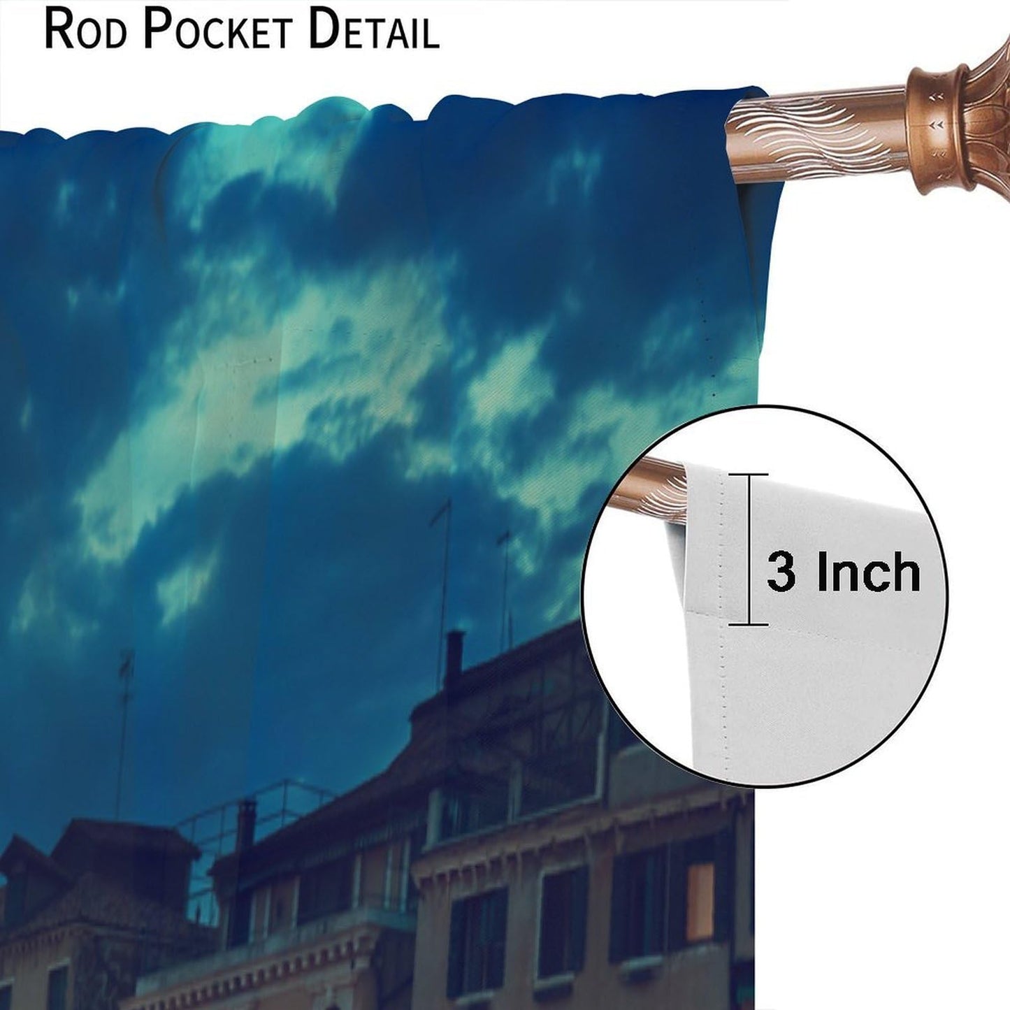 Venice Night Curtains, Night View of Architectural Waterways in Italian Cities in Europe Decor Windows Treatments, Thermal Insulation Rod Pocket Drapes For Boys Girls Bedroom Living Room 42x45in
