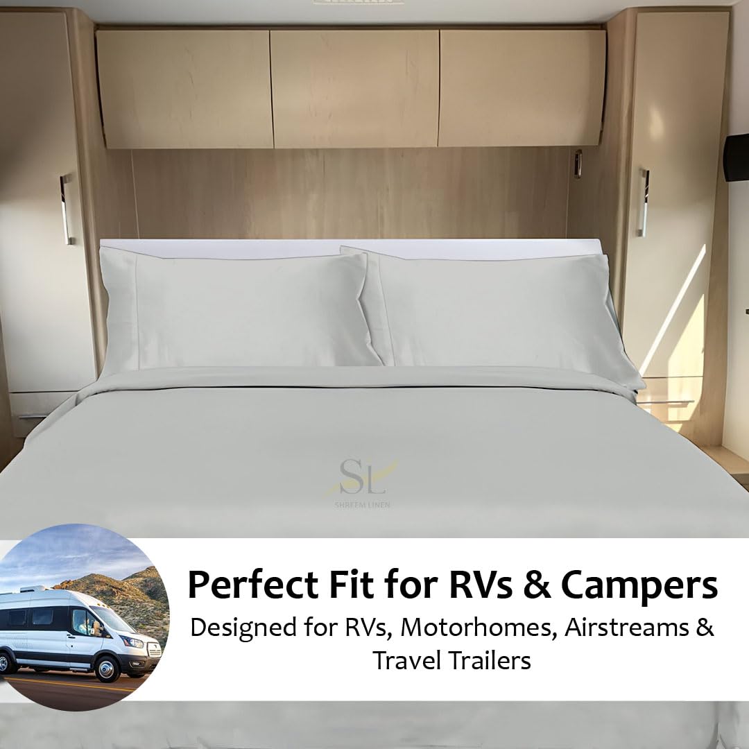Shreem Linen Microfiber RV Sheet Sets, 48x75 3/4 Full Bunk, Light Grey Solid - Fits Mattresses up to 8 Inches Deep, 4 Piece RV Bed Sheets for Campers, Motorhomes, and Travel Trailers