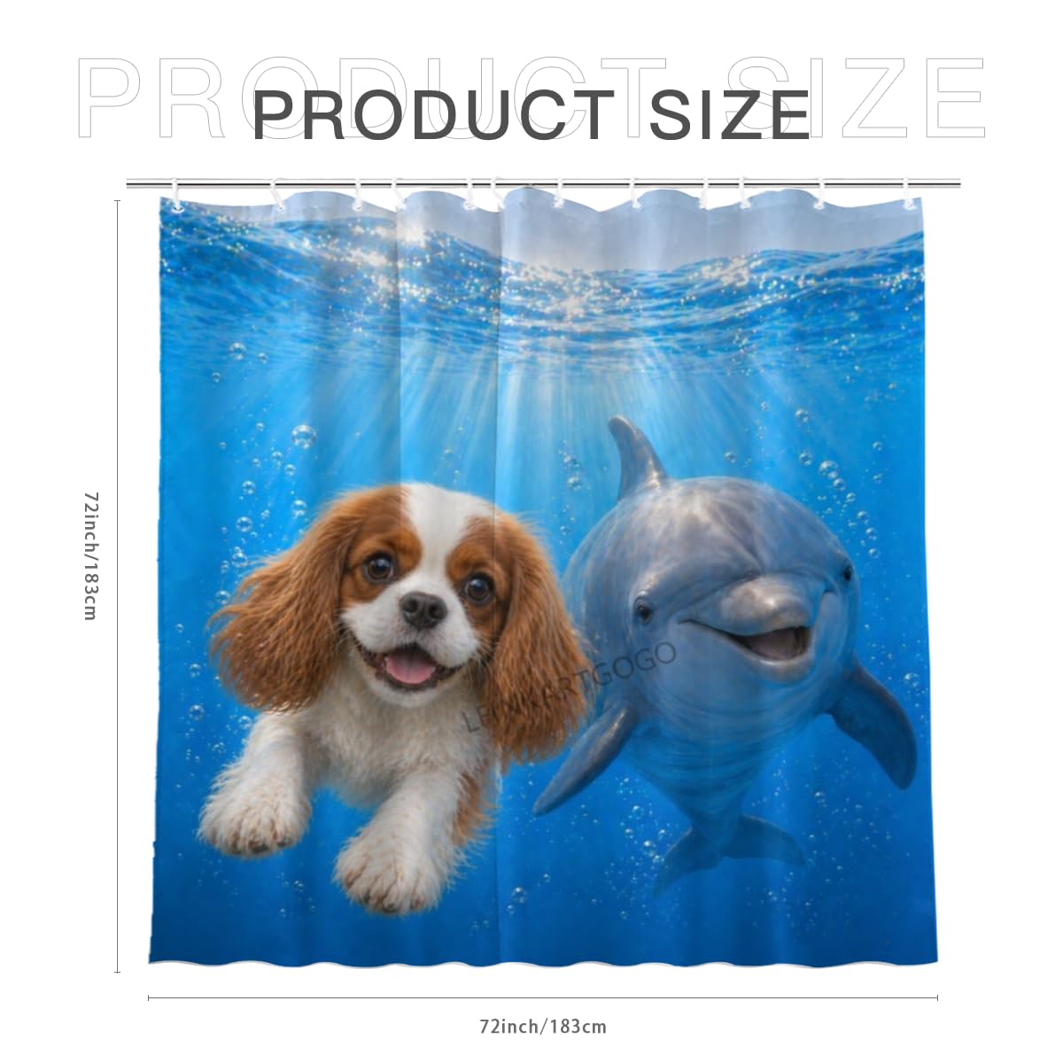 LFINKARTGOGO Ocean Cavalier King Charles Spaniel Shower Curtain 72x72 with 12 Hooks Underwater Animal Dolphin Waterproof Washable Polyester Bath Curtain for Home Hotel Decor
