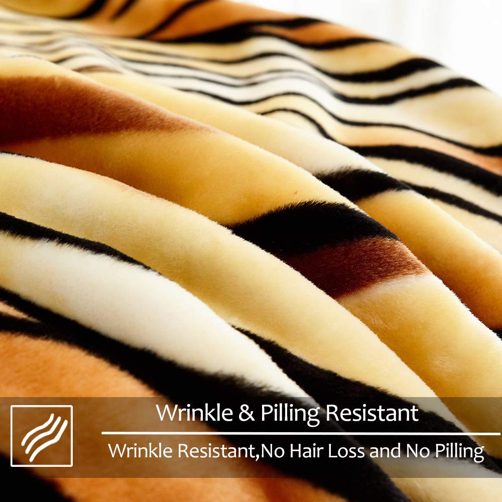 JYK Korean Faux Mink Fleece Blanket 75”x87” and 5 LB Mink Blanket - 2 Ply Reversible 520GSM Silky Soft Plush Warm Blanket for Autumn Winter, A&B Pattern (Queen, Tiger/Tiger Stripes)