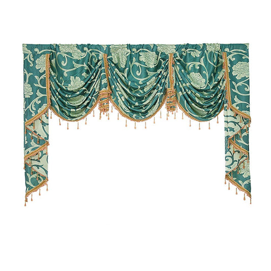 BOYOUTH Jacquard Swags Waterfall Curtain Valance,European Style Rod Pocket Top Valances for Living Room,Bedroom,Light Blue,78 Inches Width,1 Panel