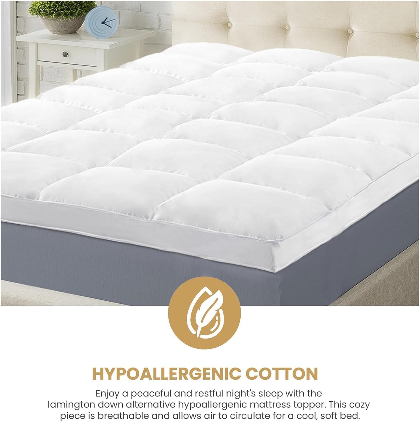 Superior Mattress Topper, Down Alternative, 2 Inch Deep Sized Bed Pillow Top, Comfort Pad, Fluffy Mattress-Topper Protector, Plush Cooling Extra Soft, Hotel Quality, Sleep, All-Season, Twin, White