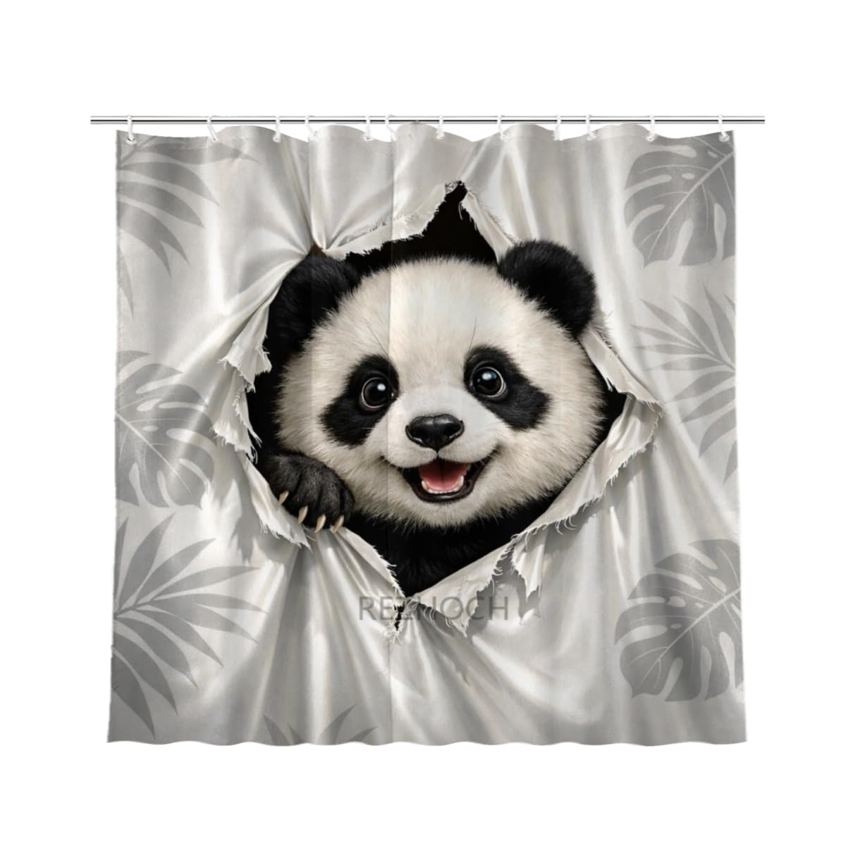 REZHOCH Cute Panda Shower Curtain 72x72Inch Fun Animal Hole Peeking Bath Curtain Waterproof Fabric Grayish White Rainforest Leaves Kid Adult Home Bathroom Decor with Hooks