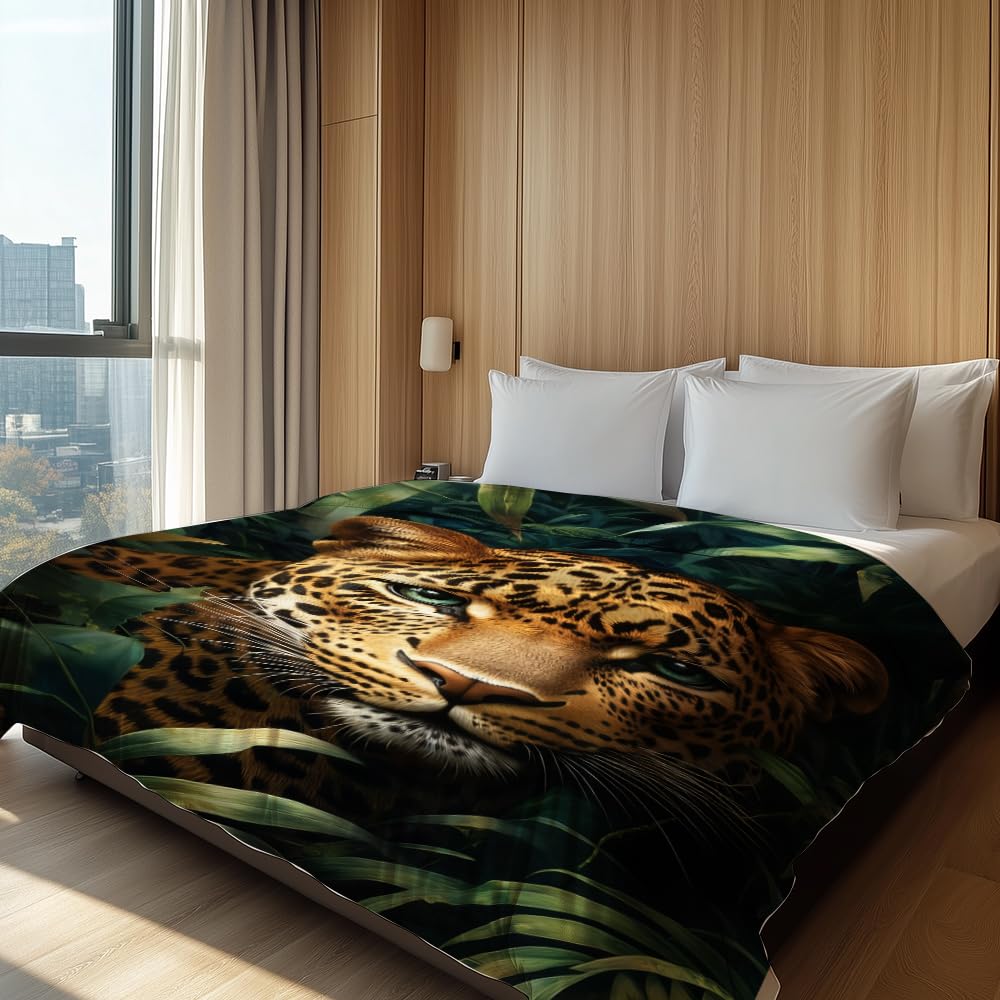 HUNXIAOJ Leopard Throw Blanket Animal Print Blanket Cheetah Gifts for Kids Warm Soft Flannel for Girls Boys Woman Teens Adults Bed Sofa Couch (49in x 59in)