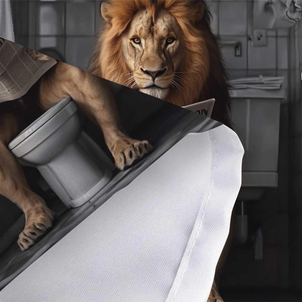 JAWO Funny Shower Curtain Farmhouse Cool Lion Shower Curtains for Bathroom Grey Brown Humor Animal Reading on Toilet Vintage Western Large Cat Bathroom Curtain Polyester Fabric Set Hooks 72X72