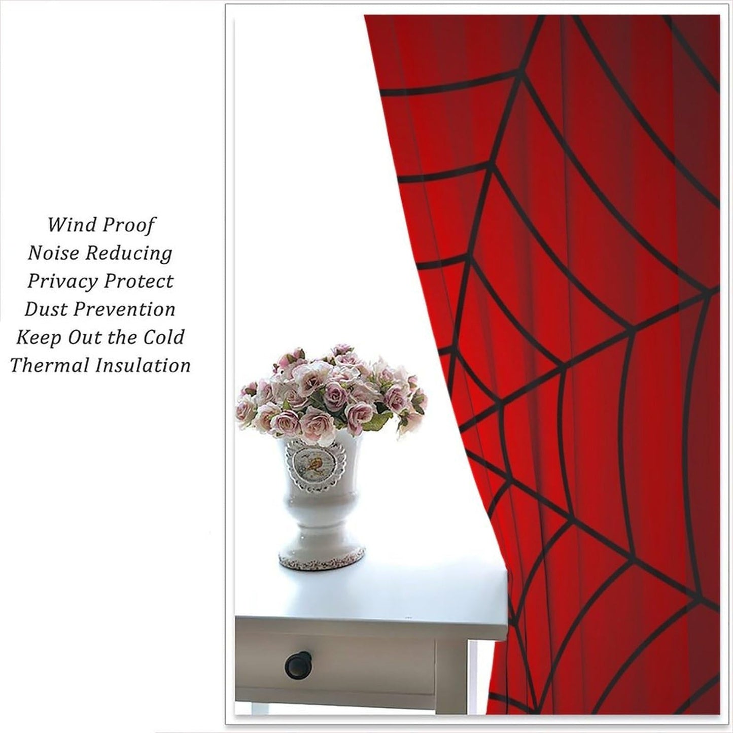 Djaby Spider Web Curtains, Cartoon Red Spider Web Window Curtain for Kids Girls Boys Bedroom Living Room Home 42" W X 45" L(No Blackout)