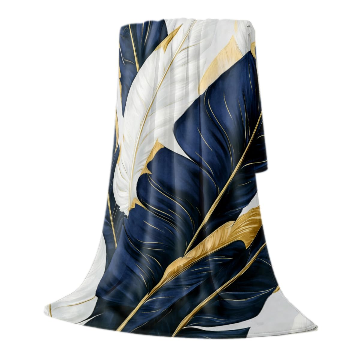 HUNXIAOJ Tropical Blankets and Throws Tropical Plant Blanket for Couch Bed Room Home Decor Tropic Leaf Throws Blue Gold Botanical Decor Flannel Gifts for Women Adults Kids 49"x59"