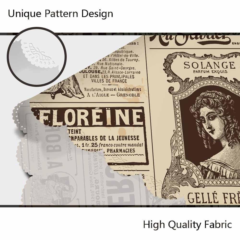 AOYEGO Brown Newspaper Tablecloth Round France Paris Table Cloth Vintage News Women Pattern Advertisement Tablecloths 60 Inch for Dining Room, Party, Banquet