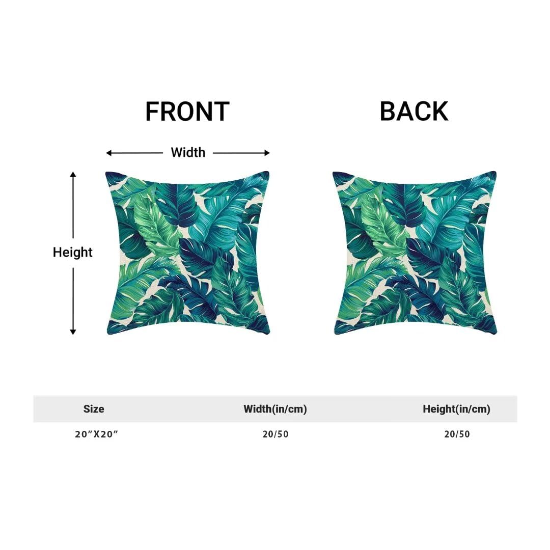 AEIOAE Summer Tropical Leaves Pillow Covers 20 X 20 Inch Set of 2, Green Palm Leaf Decorative Throw Pillow Covers Square Linen Botanical Plant Outdoor Cushion Covers for Couch Home Sofa Decor